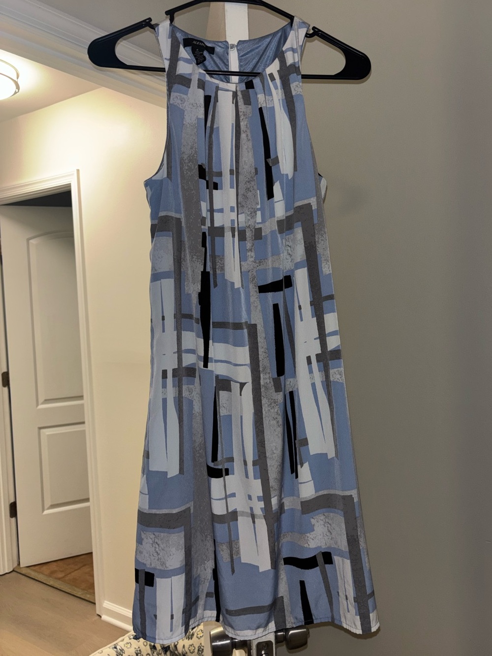 Alfani Blue Sleeveless Geo-Print A-Line Dress